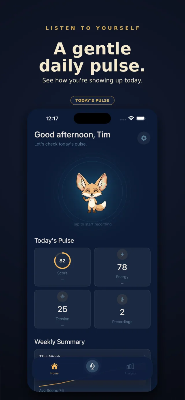 Fenno — Today's Pulse: daily voice score and energy reading