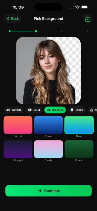 Brolled background removal with gradient backgrounds